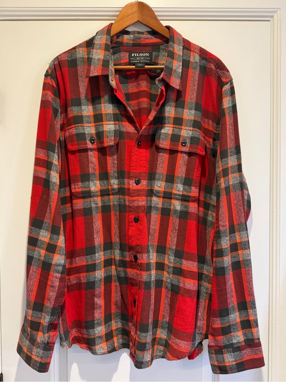 C. C. Filson Scout Red & Gray Plaid Lightweight Flannel Shirt Jacket
